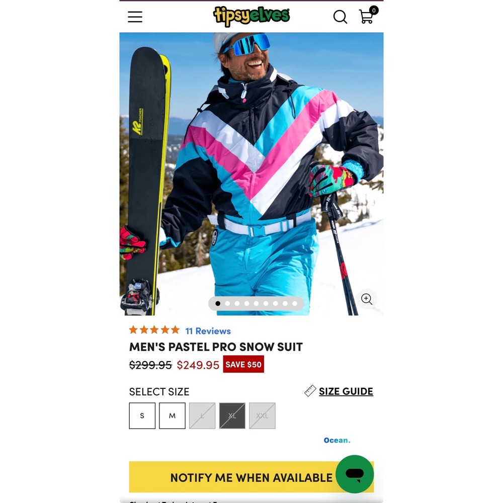 Tipsy Elves Mens Pastel Pro Snow Suit Blue Pink Chevron Ski Snowboard One Piece - Picture 10 of 11